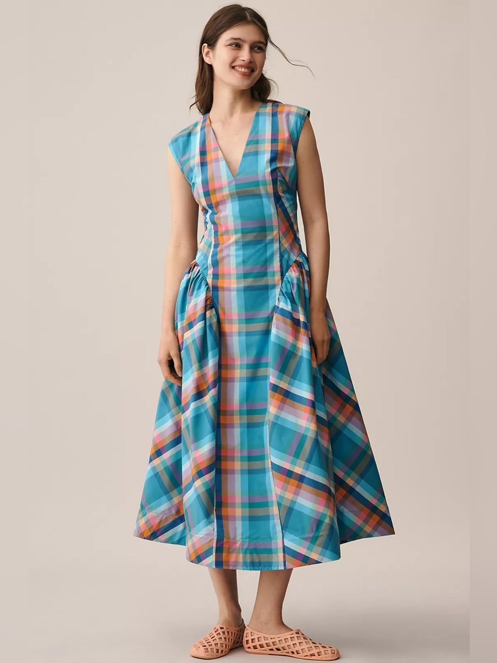 NWT Anthropologie  Sleeveless V-Neck Basque Waist Midi Dress Maeve  Blue XL